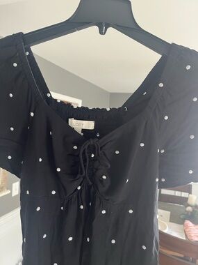 LOFT Black top with White Polka Dot Detail